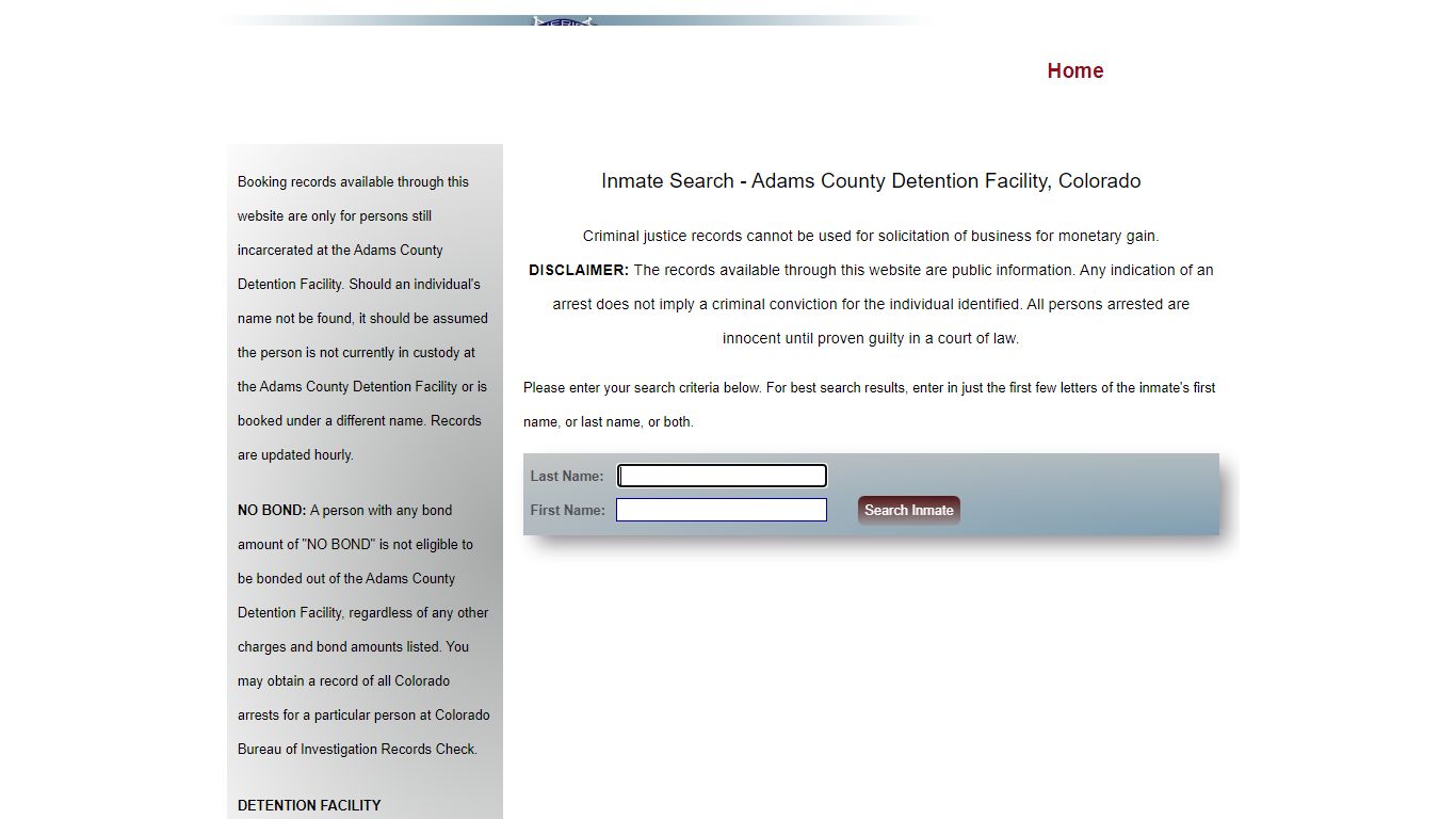 Inmate Search - Adams County Detention Facility, Colorado